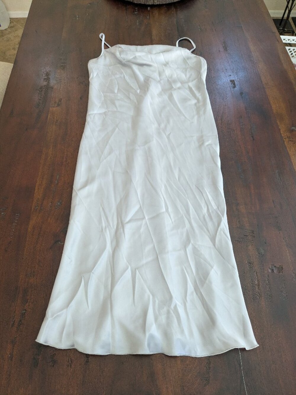 NWT Bebe Satin Cowl Neck Slip Midi Dress Silver (Size Medium)